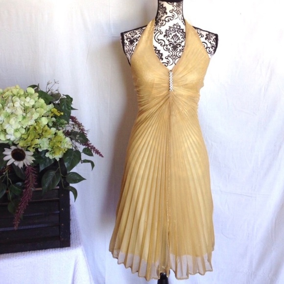 Dresses & Skirts - Gold Shimmer Old Hollywood Pleated Dress
